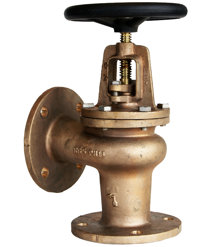 GLOBE VALVES BRONZE ANGLE FLANGED WITH BOLTED BONNET DIN 3202 F32, PN 16
